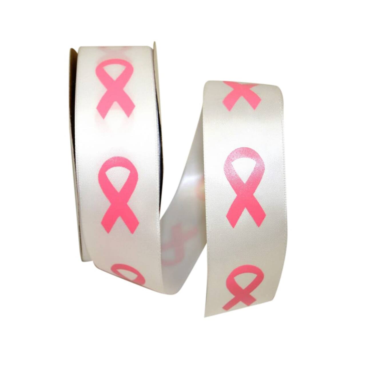 JAM Paper 1.5" x 10yd. White Breast Cancer Awareness Symbol Ribbon